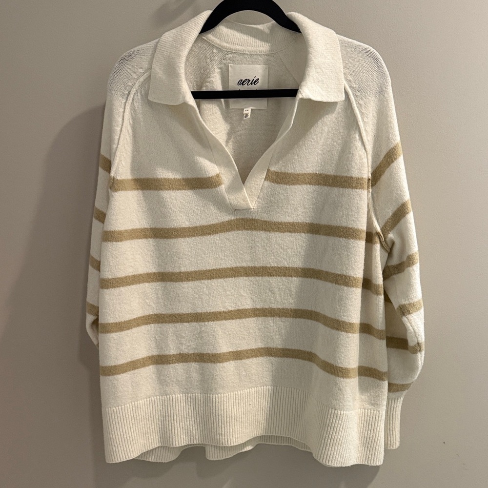 AERIE COLLARED V-NECK SWEATER